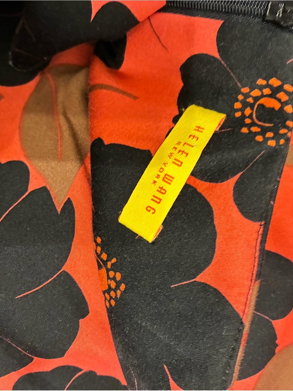 Helen Wang Strapless Floral Dress Orange Black Retro Midi Cocktail Dress - Picture 5 of 5